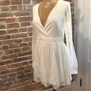 Lulus Promise Me This White Lace Long Sleeve Skater Dress